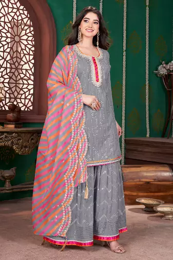 Grey embroidery & sequence geogertte garara readymade stitched