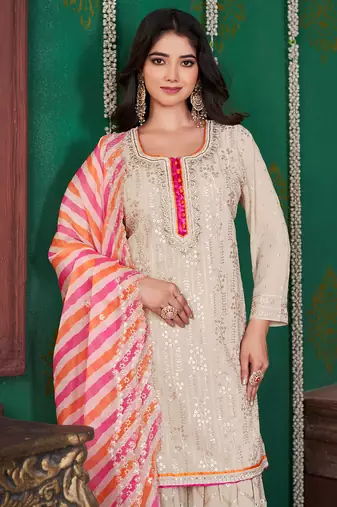 Chiku embroidery & sequence georgette garara readymade stitched