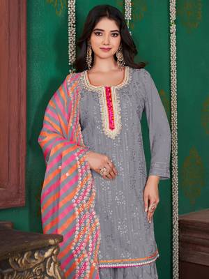 Grey embroidery & sequence geogertte garara readymade stitched 3