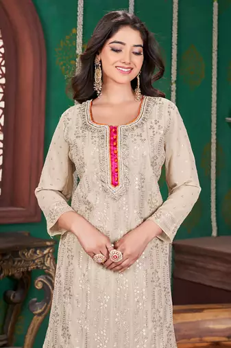 Chiku embroidery & sequence georgette garara readymade stitched