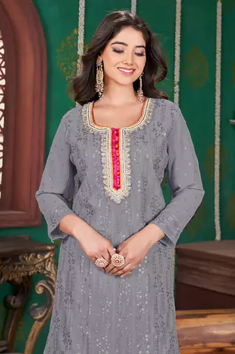 Grey embroidery & sequence geogertte garara readymade stitched