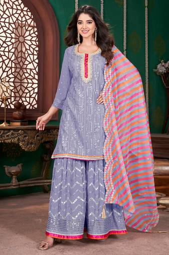 Light purple embroidery & sequence geogertte garara readymade stitched
