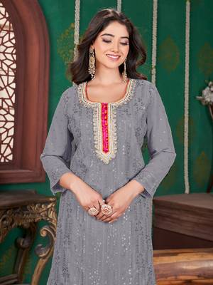 Grey embroidery & sequence geogertte garara readymade stitched 5