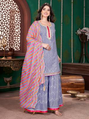 Light purple embroidery & sequence geogertte garara readymade stitched 2