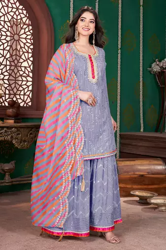 Light purple embroidery & sequence geogertte garara readymade stitched