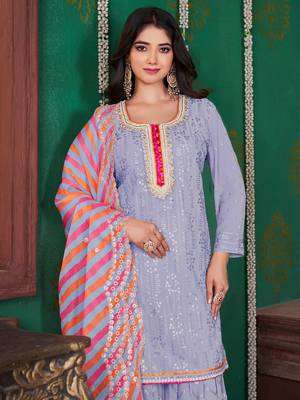 Light purple embroidery & sequence geogertte garara readymade stitched 3
