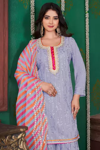 Light purple embroidery & sequence geogertte garara readymade stitched