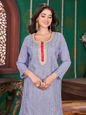 Light purple embroidery & sequence geogertte garara readymade stitched 4