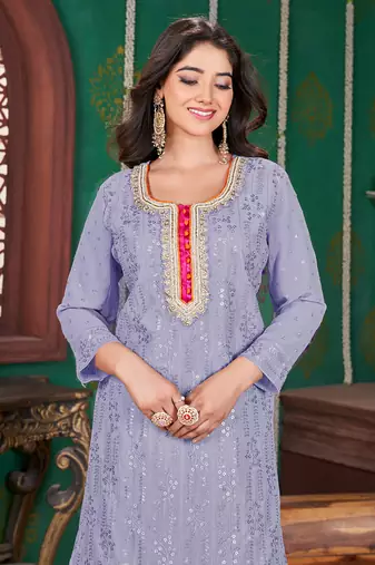 Light purple embroidery & sequence geogertte garara readymade stitched
