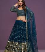 Amazing Blue Sequins Embroidered Lehenga Choli With Dupatta 