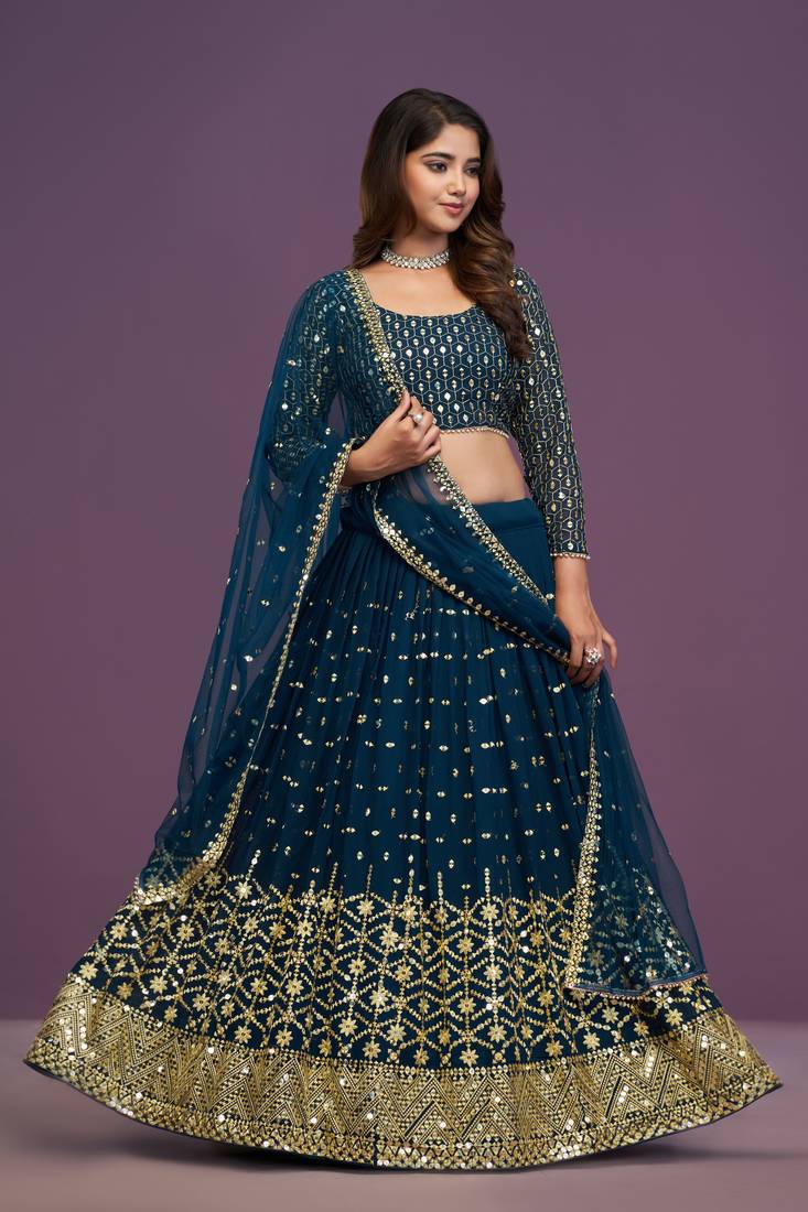 Amazing Blue Sequins Embroidered Lehenga Choli With Dupatta 