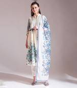 premium mul cotton blue tassel work flared kurta dupatta pant set