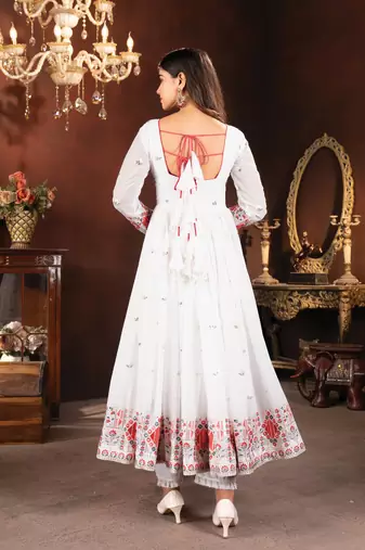 WHITE Faux Blooming EMBROIDERY Anarkali SUIT