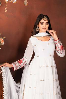 WHITE Faux Blooming EMBROIDERY Anarkali SUIT 6