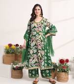  green floral print a-line kurta trouser and dupatta set