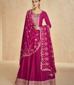 Magenta pink embroidered silk semi-stitch anarkali with dupatta