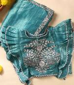Teal gota patti embroidered saree with ready blouse