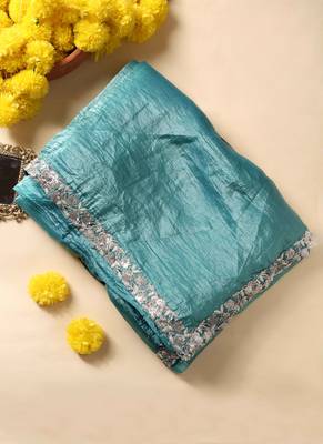 Teal gota patti embroidered saree with ready blouse 3