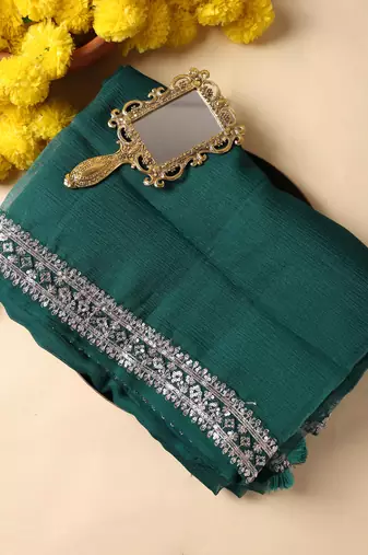 Rama green embroidered saree with ready blouse