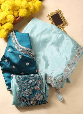 Sky blue saree with designer jacket 1