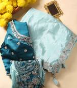 Sky blue saree with designer jacket