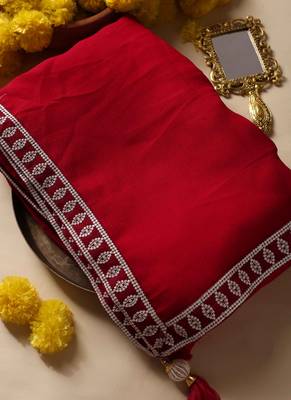 Crimson designer saree with jacket style ready blouse. 4