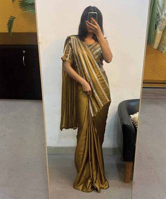 pre-stitched golden lurex shine ready-to-wear saree 1