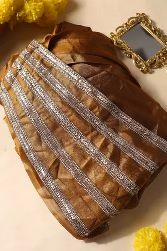 pre-stitched golden lurex shine ready-to-wear saree