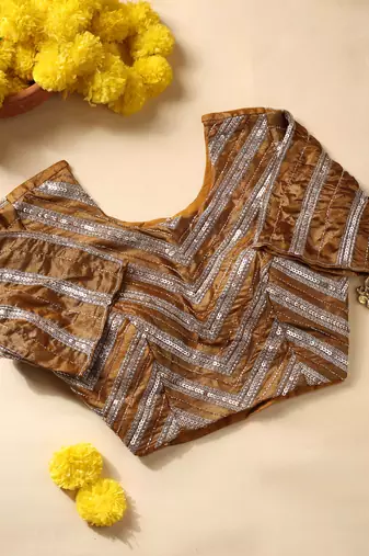 pre-stitched golden lurex shine ready-to-wear saree