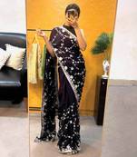 Royal Purple satin embroidered saree