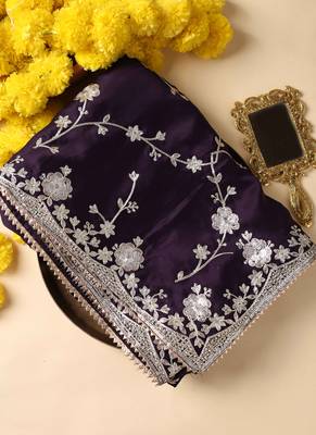 Royal Purple satin embroidered saree 3