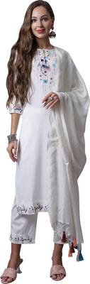 women's pure cotton hand work kurta & pant with dupatta 2