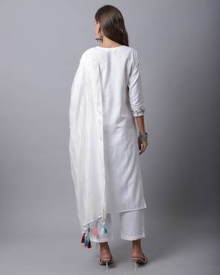 women's pure cotton hand work kurta & pant with dupatta 3