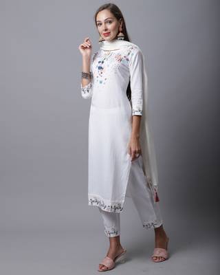 women's pure cotton hand work kurta & pant with dupatta 4