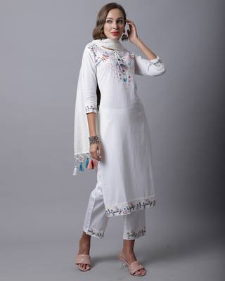 women's pure cotton hand work kurta & pant with dupatta 5