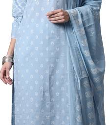 women's pure cambric cotton jaipuri printed & embroidered kurta & pant with dupatta
