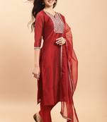 women's pure chanderi silk with inner  embroidered kurta & pant with dupatta
