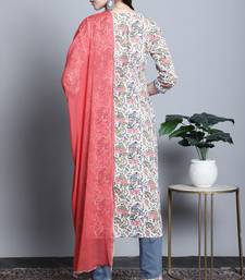women's pure cotton jaipuri printed & embroidered kurta & pant with dupatta