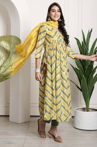women's pure cotton jaipuri printed & embroidered kurta & pant with dupatta
