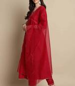 women's poly silk  embroidered kurta & pant with dupatta