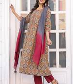 women's pure cotton jaipuri printed kurta & pant with dupatta