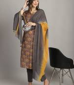 women's pure cotton jaipuri printed kurta & pant with dupatta