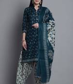 green cotton blend printed ready to wear patiala salwar suit