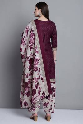 wine cotton blend printed ready to wear patiala salwar suit 2