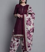 wine cotton blend printed ready to wear patiala salwar suit