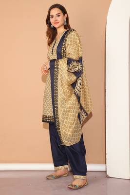 beige cotton printed ready to wear salwar suit 1