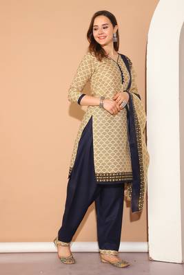 beige cotton printed ready to wear salwar suit 3