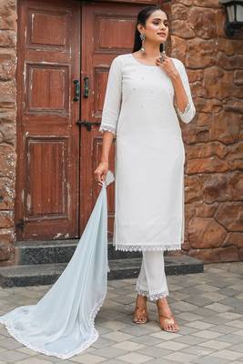 women's poly silk solid kurta & pant with dupatta 4