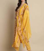 women's cotton blend jaipuri printed kurta & pant with dupatta