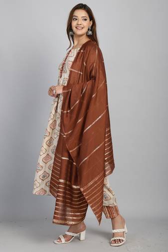 women's cotton foil printed kurta & pant with dupatta